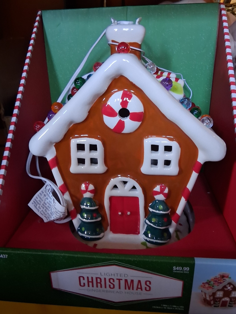 Lighted Christmas Gingerbread House Holiday Decor - Red & White